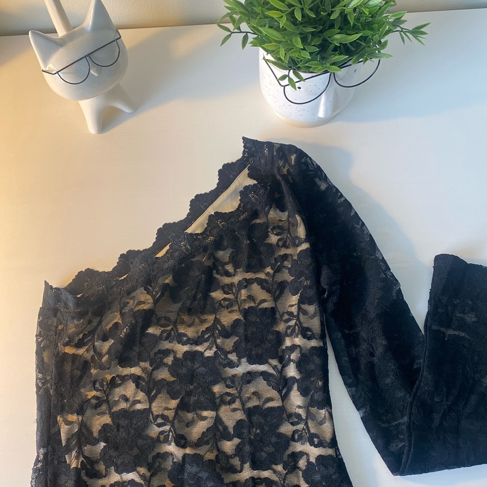 Black lace one shoulder dress